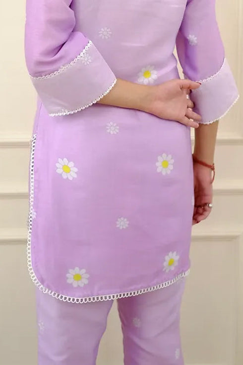 Lilac Floral Pakistani Kurta Set